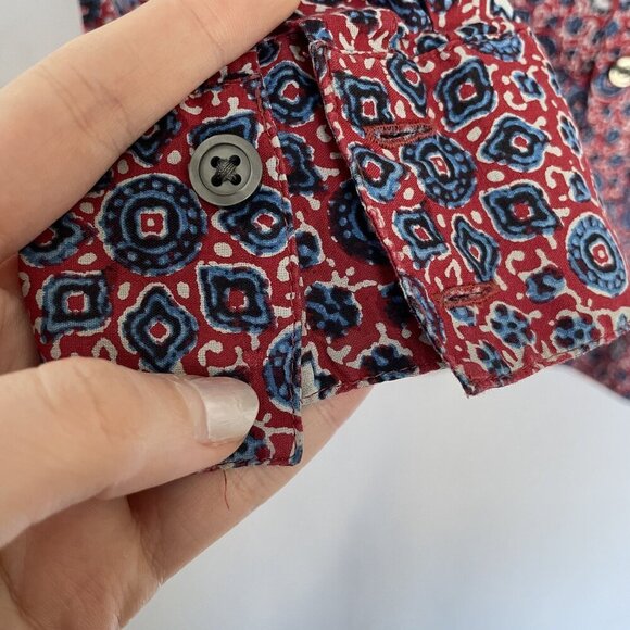 Banana Republic Red & Blue Geometric Print Button-Up Long Sleeve Shirt S cotton - Picture 6 of 9